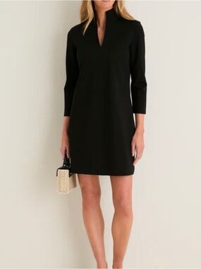 Tuckernuck Black Clifton ponte Split-Neck Mini Dress